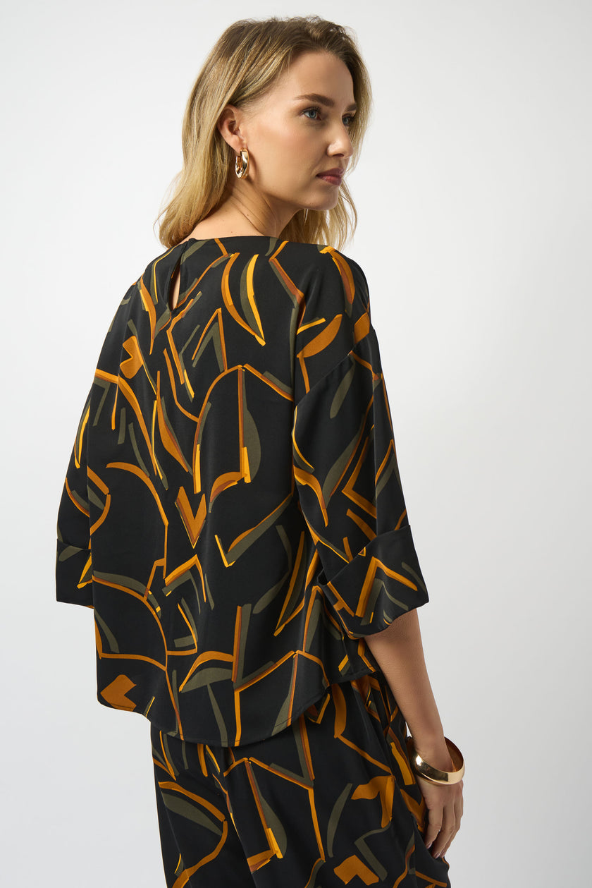 RECYCLED WOVEN GEOMETRIC PRINT BOXY TOP