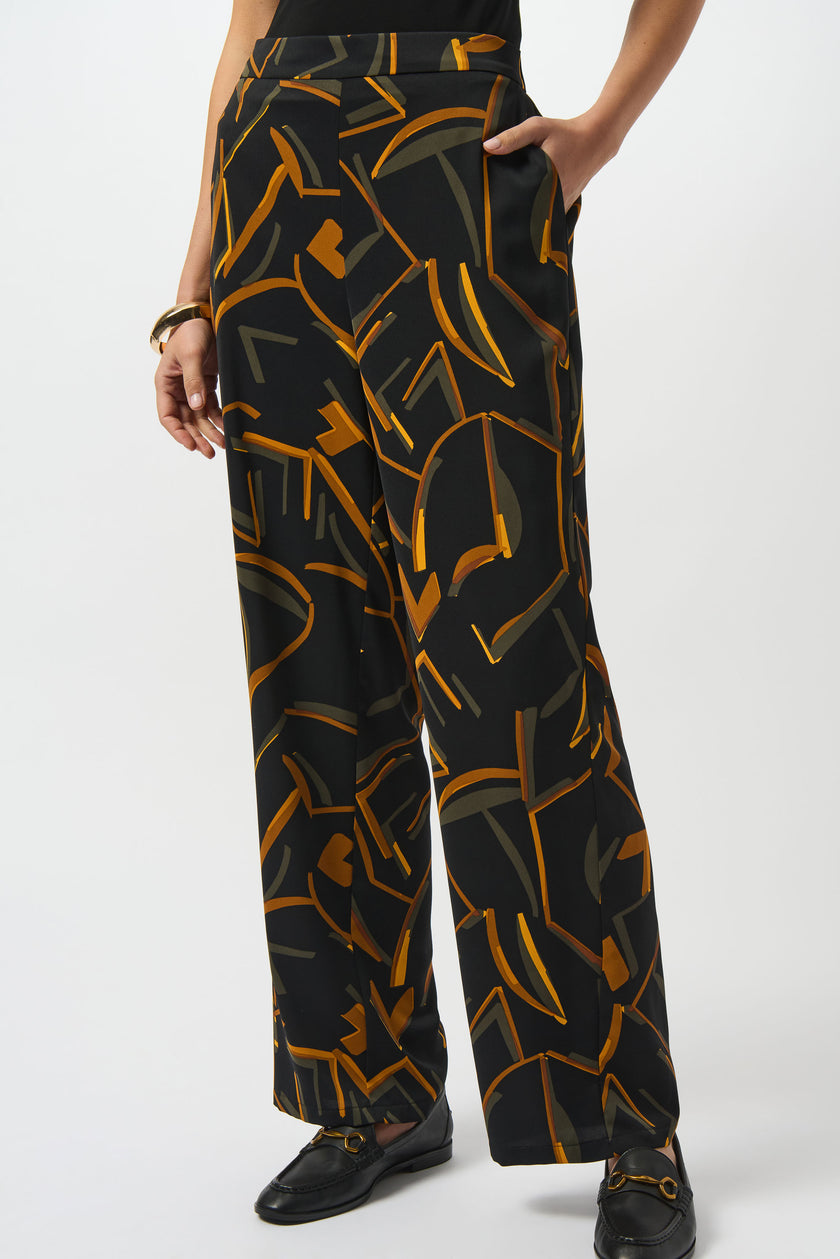 RECYCLED WOVEN GEOMETRIC PRINT WIDE LEG PANTS