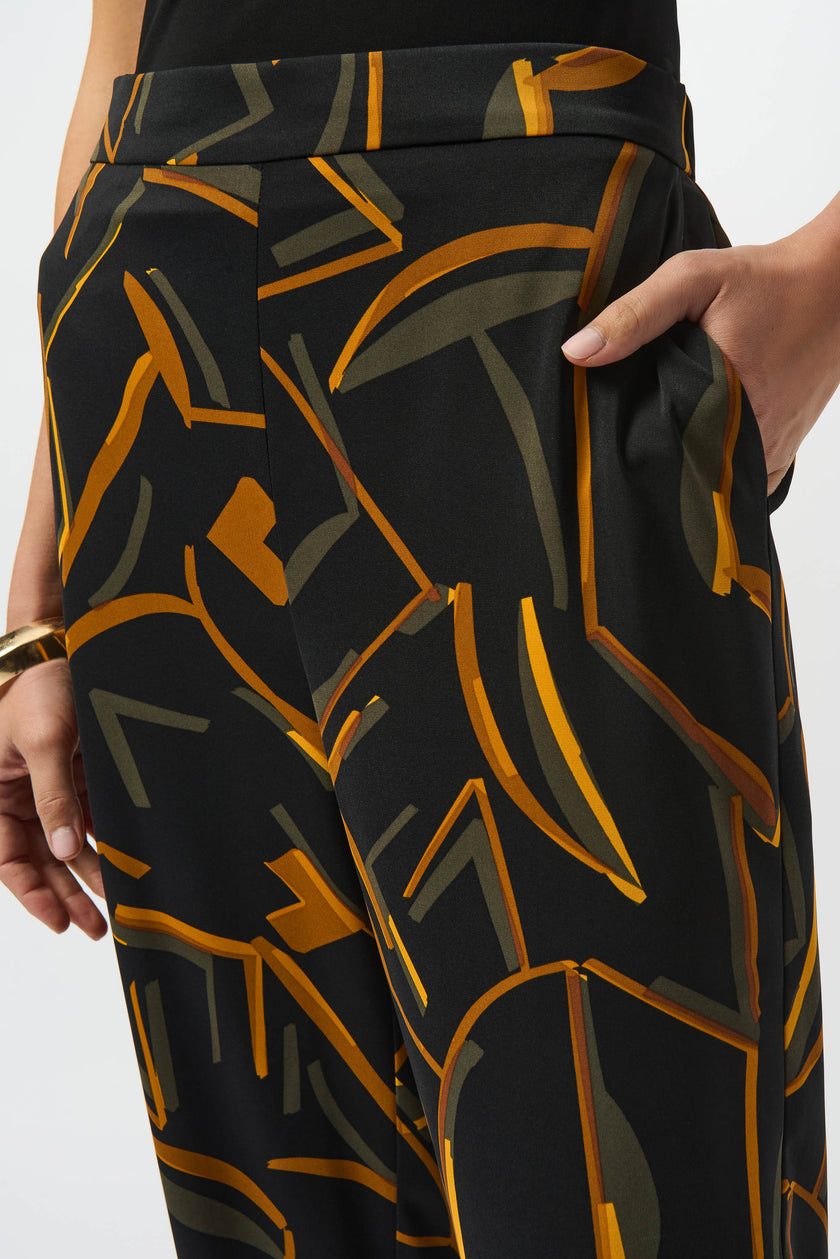 RECYCLED WOVEN GEOMETRIC PRINT WIDE LEG PANTS