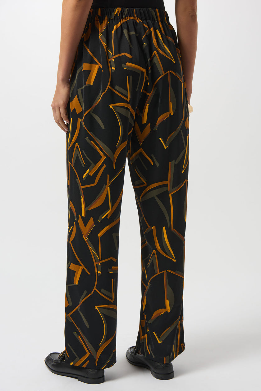 RECYCLED WOVEN GEOMETRIC PRINT WIDE LEG PANTS
