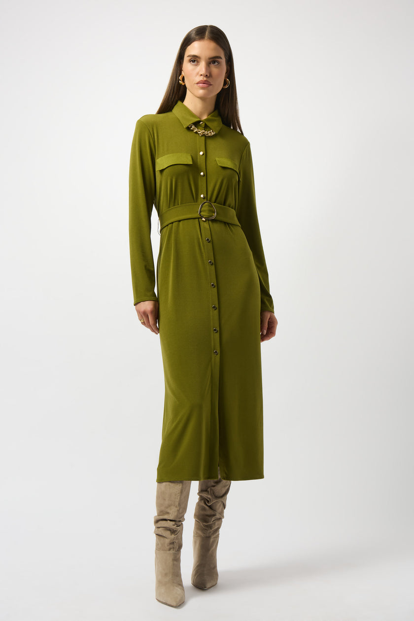 MOSS CREPE AND SATIN STRAIGHT SHIRT DRESS