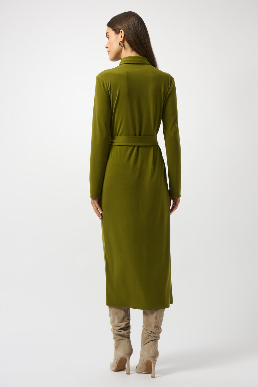 MOSS CREPE AND SATIN STRAIGHT SHIRT DRESS