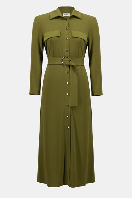 MOSS CREPE AND SATIN STRAIGHT SHIRT DRESS