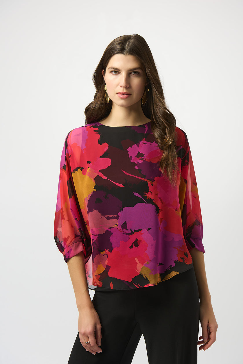 RECYCLED CHIFFON FLORAL PRINT BOXY TOP