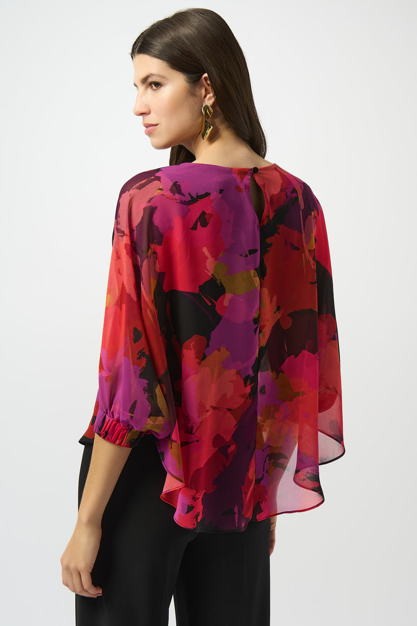 RECYCLED CHIFFON FLORAL PRINT BOXY TOP