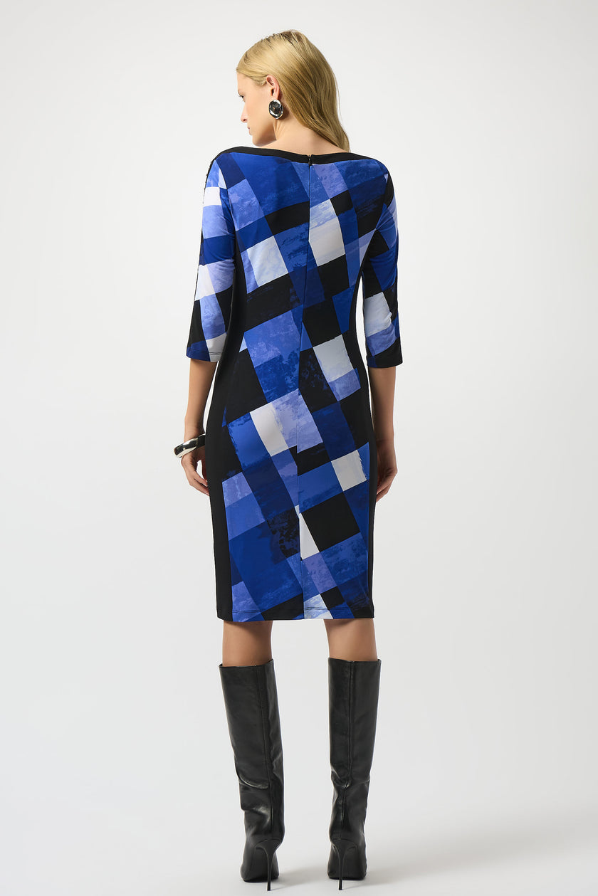 SILKY KNIT PLAID PRINT SHEATH DRESS