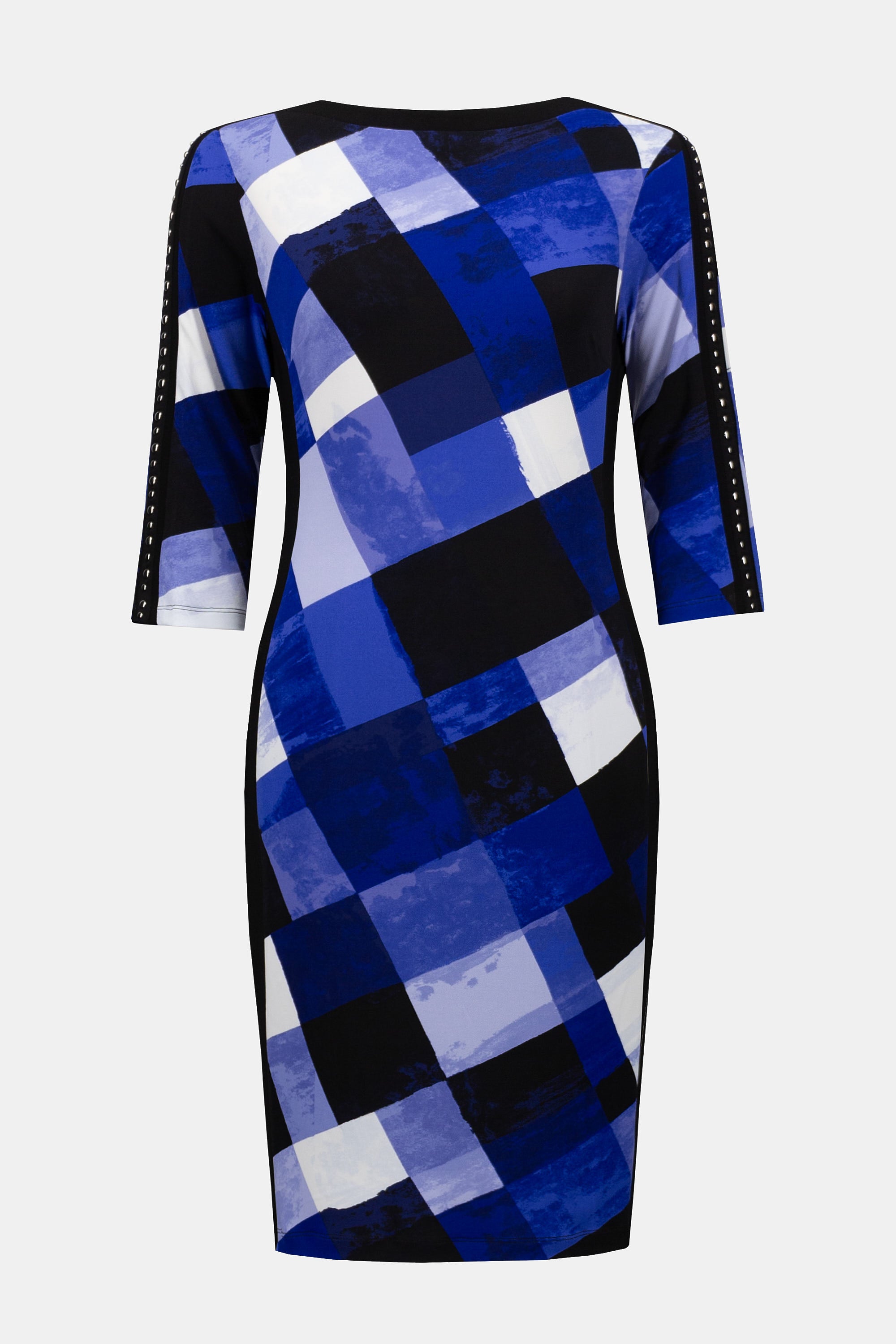 SILKY KNIT PLAID PRINT SHEATH DRESS