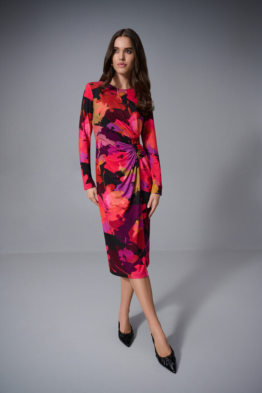 SILKY KNIT FLORAL PRINT SHEATH DRESS