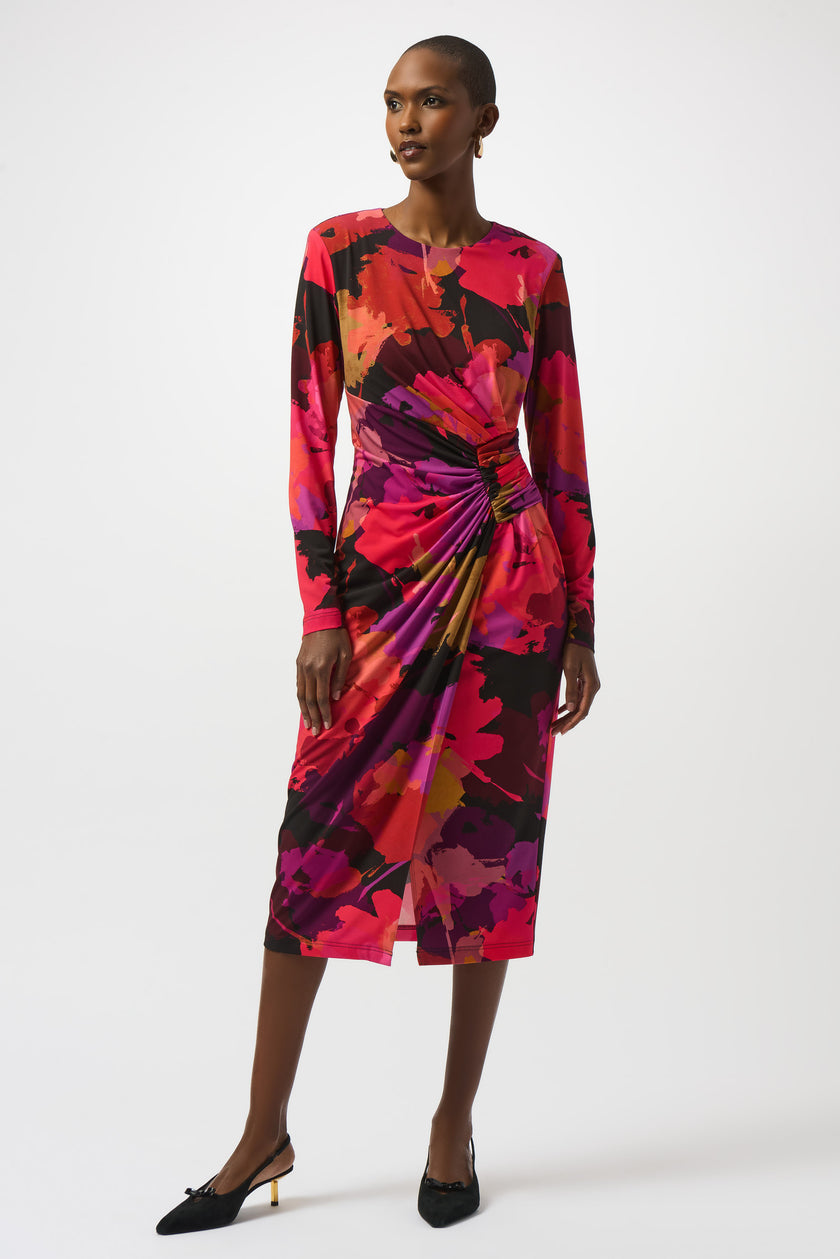 SILKY KNIT FLORAL PRINT SHEATH DRESS