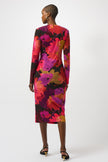 SILKY KNIT FLORAL PRINT SHEATH DRESS