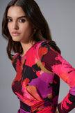 SILKY KNIT FLORAL PRINT SHEATH DRESS