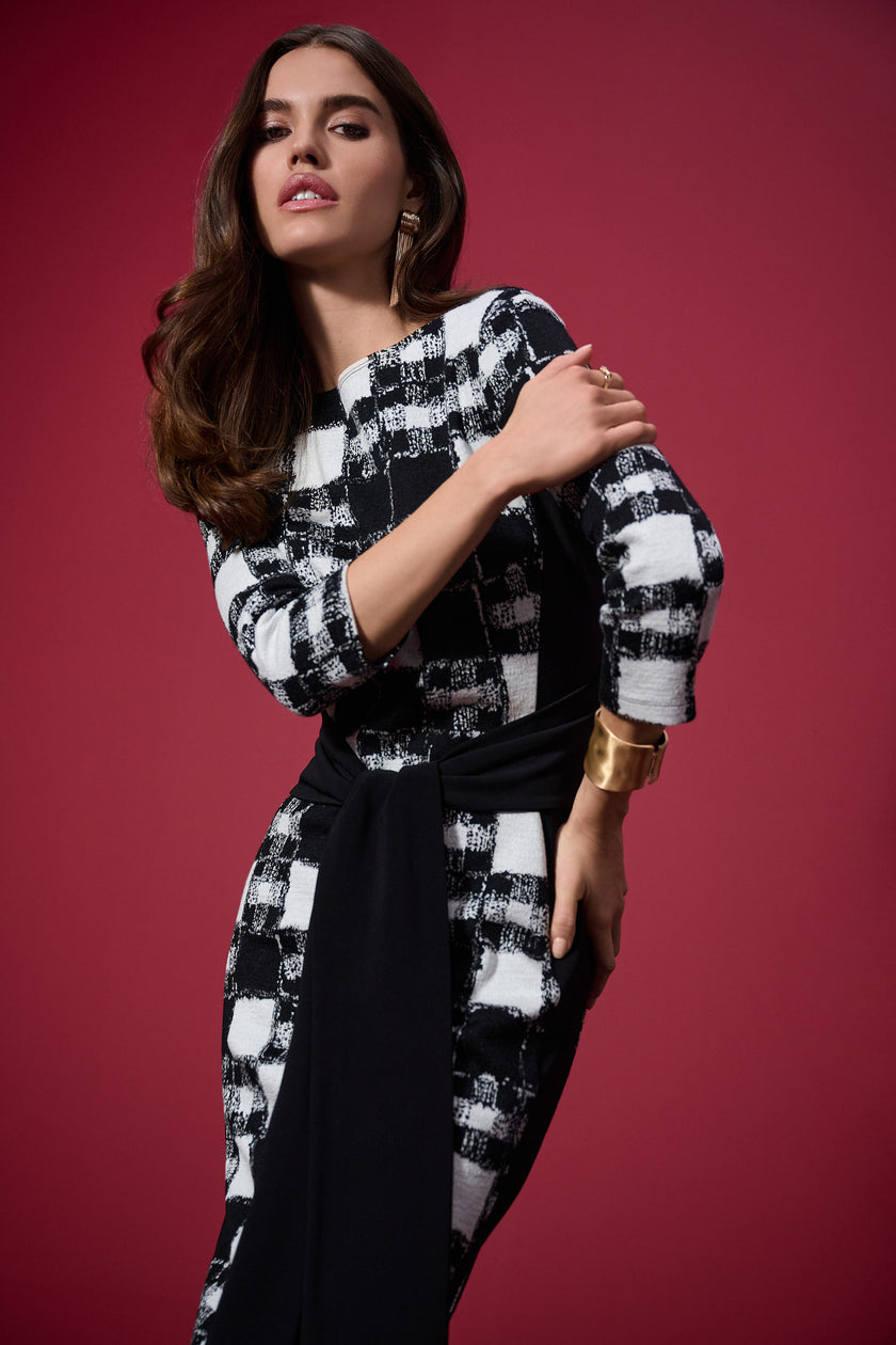 JACQUARD SWEATER PLAID SHEATH DRESS