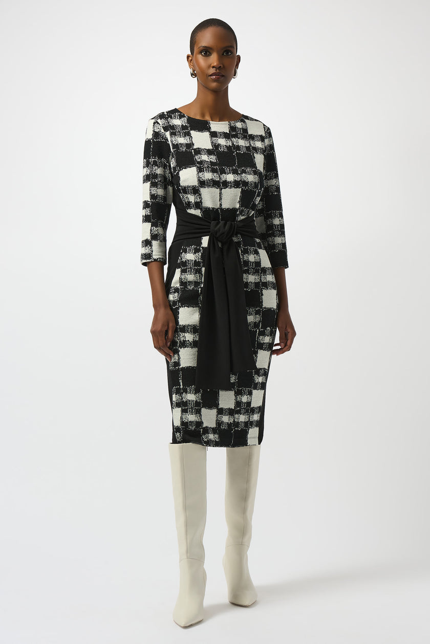 JACQUARD SWEATER PLAID SHEATH DRESS