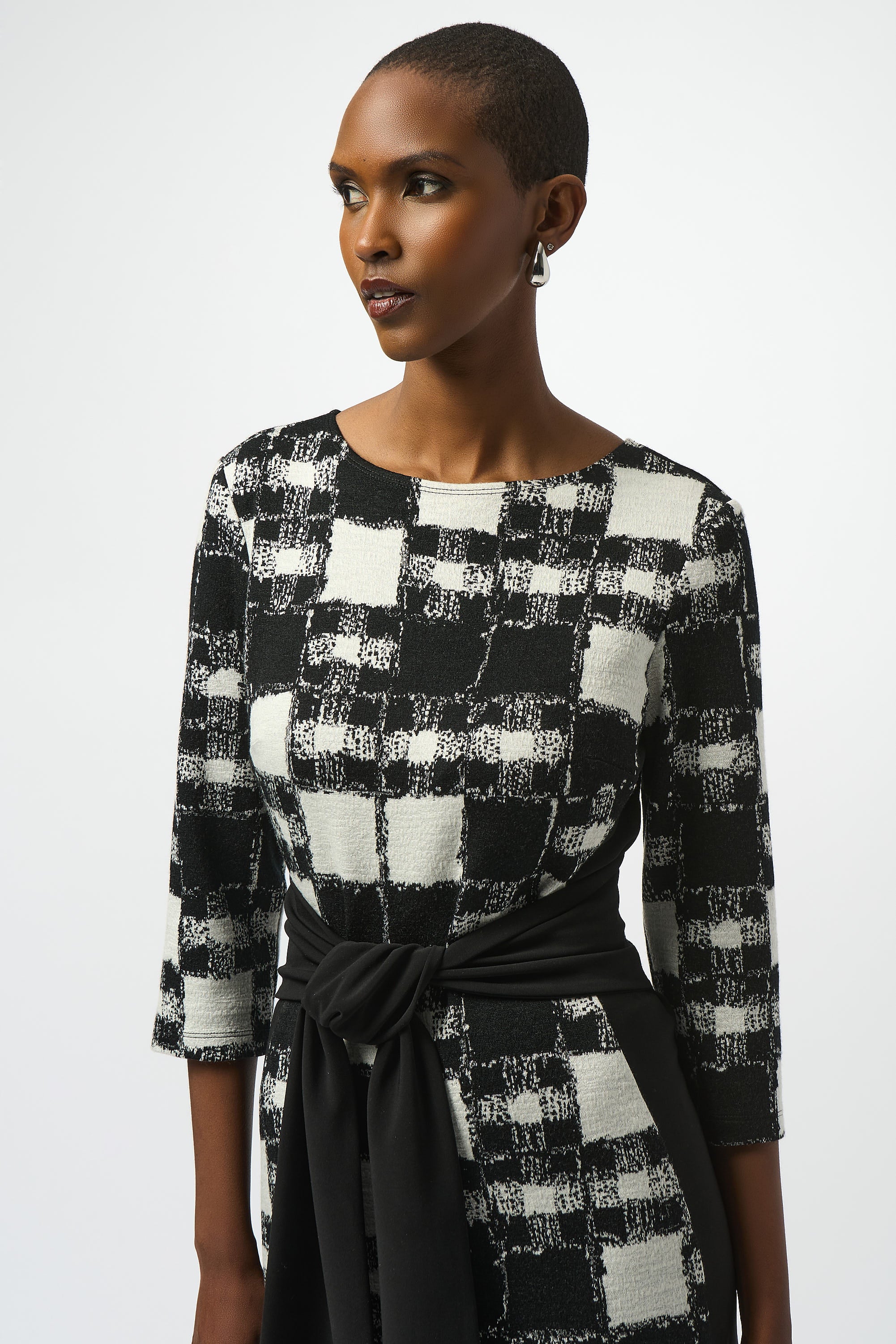 JACQUARD SWEATER PLAID SHEATH DRESS