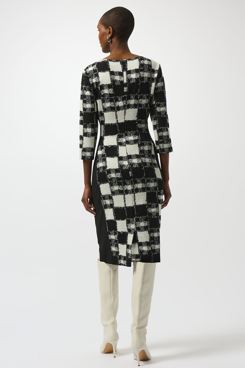 JACQUARD SWEATER PLAID SHEATH DRESS