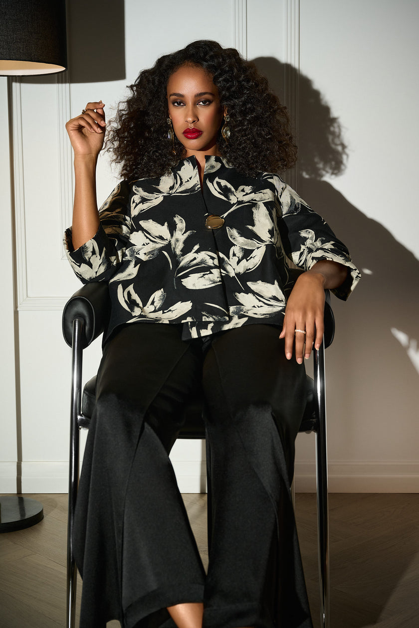 JACQUARD FLORAL PRINT SWING JACKET