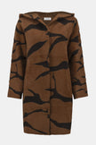 FEATHER YARN ANIMAL JACQUARD HOODED COAT