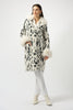 FEATHER YARN ANIMAL JACQUARD COAT WITH FAUX FUR TRIM