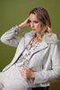 FOILED SUEDE SWING JACKET WITG FAUX FUR COLLAR