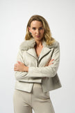 FOILED SUEDE SWING JACKET WITG FAUX FUR COLLAR