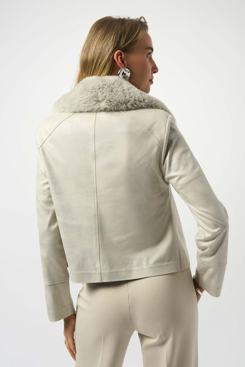 FOILED SUEDE SWING JACKET WITG FAUX FUR COLLAR