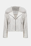 FOILED SUEDE SWING JACKET WITG FAUX FUR COLLAR