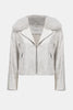 FOILED SUEDE SWING JACKET WITG FAUX FUR COLLAR