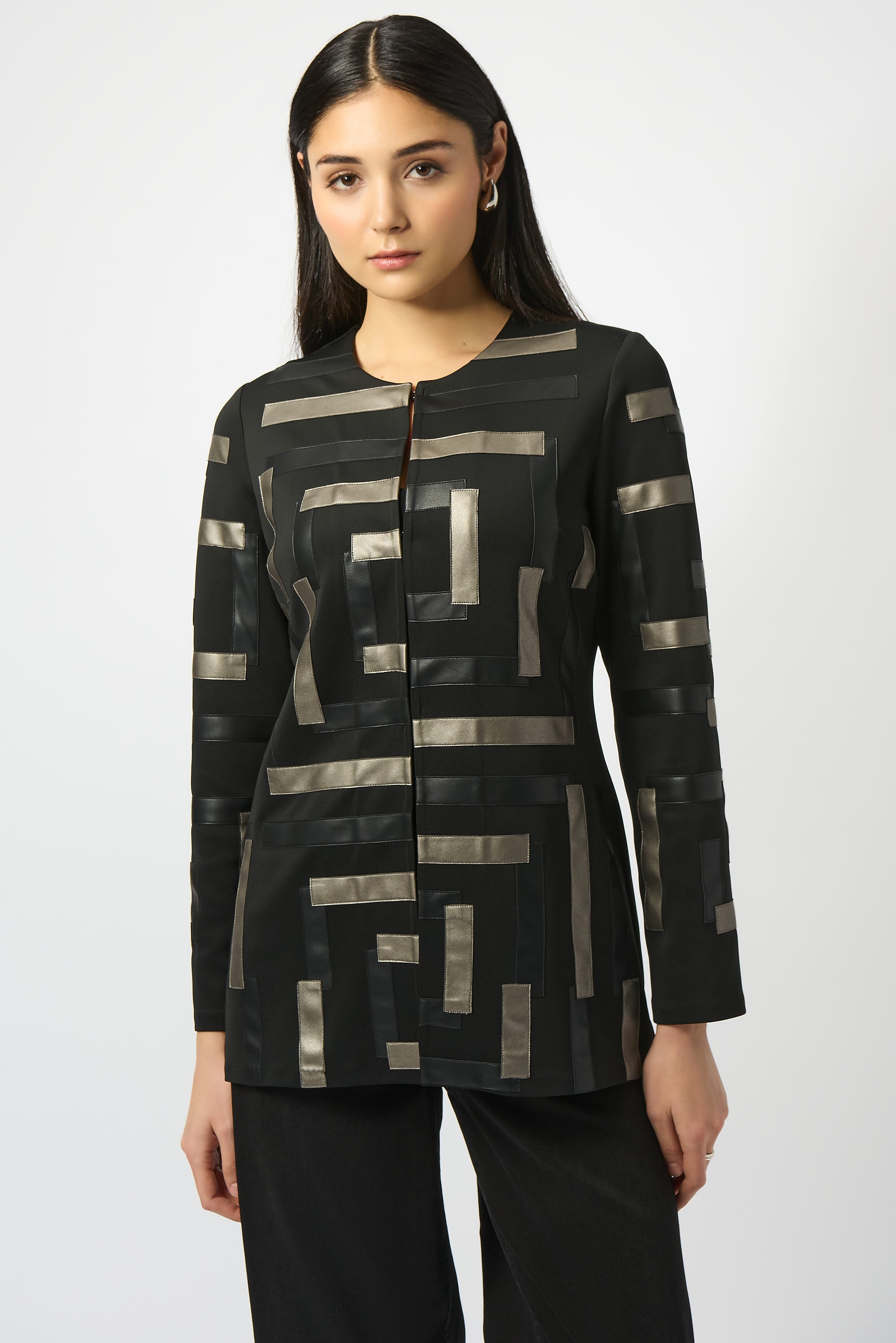 SCUBA AND LEATHERETTE COLLARLESS JACKET