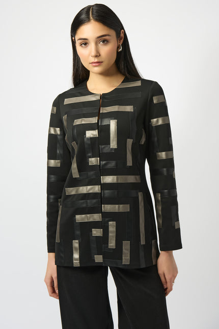 SCUBA AND LEATHERETTE COLLARLESS JACKET