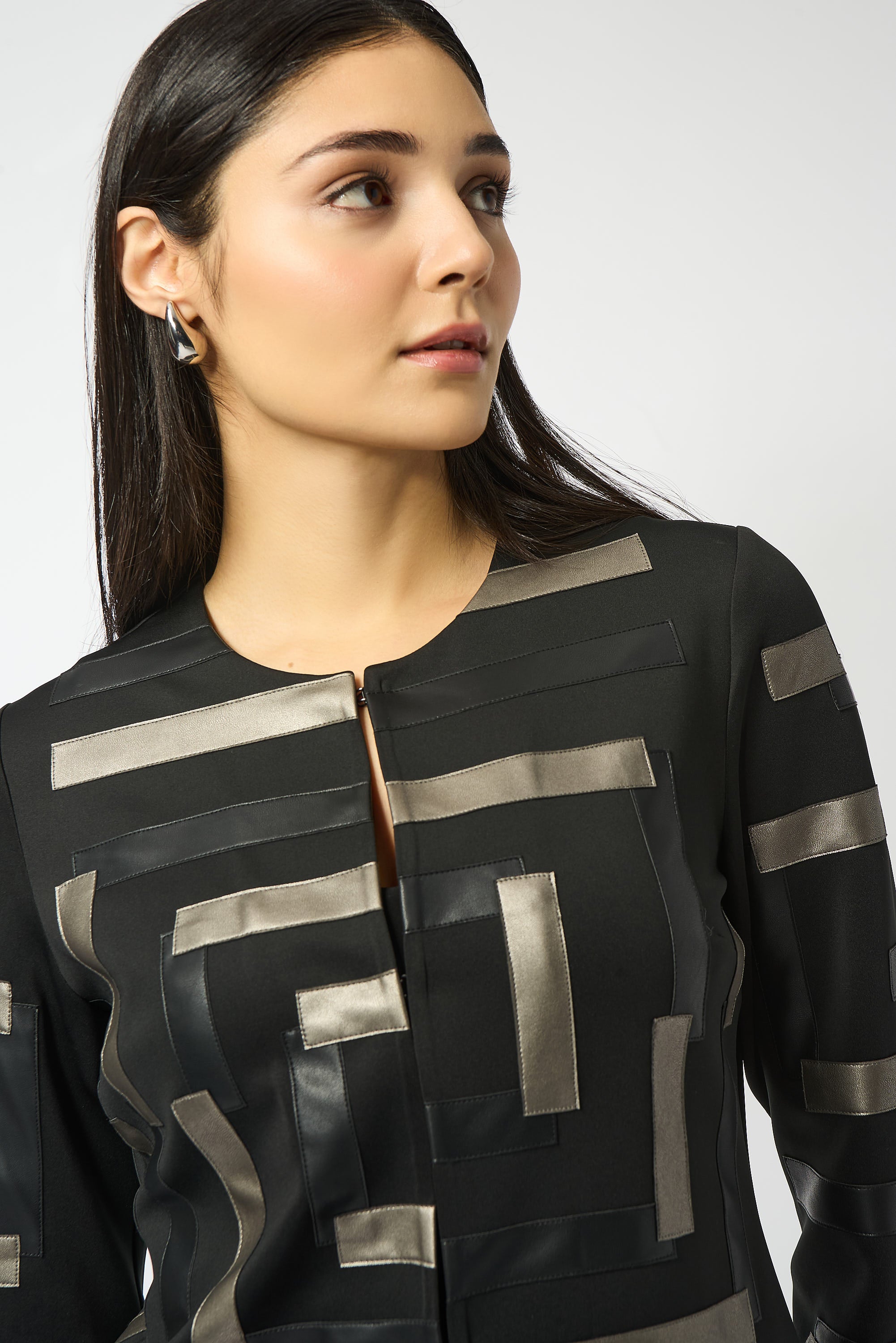 SCUBA AND LEATHERETTE COLLARLESS JACKET
