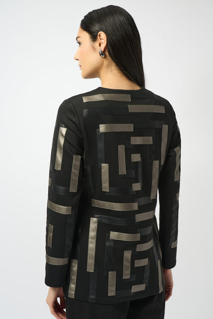 SCUBA AND LEATHERETTE COLLARLESS JACKET