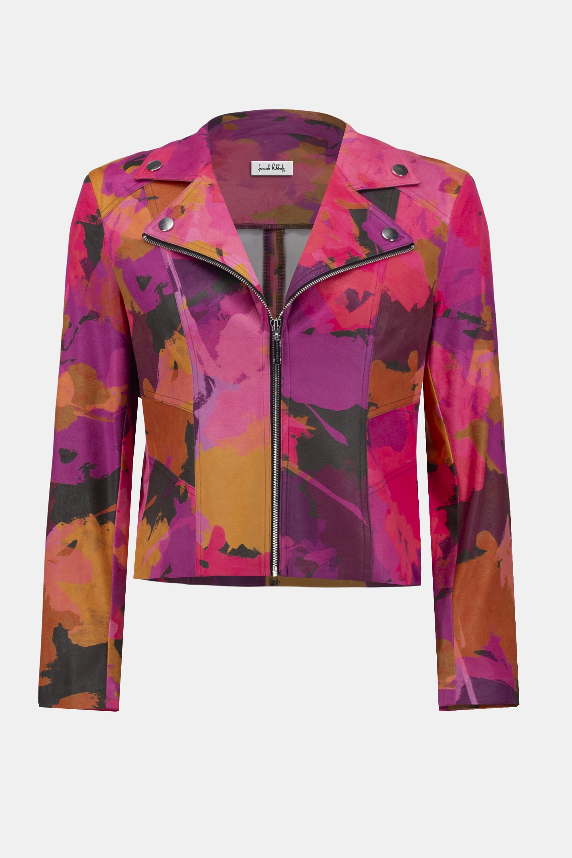 FOILED FAUX SUEDE ABSTRACT PRINT FITTED JACKET