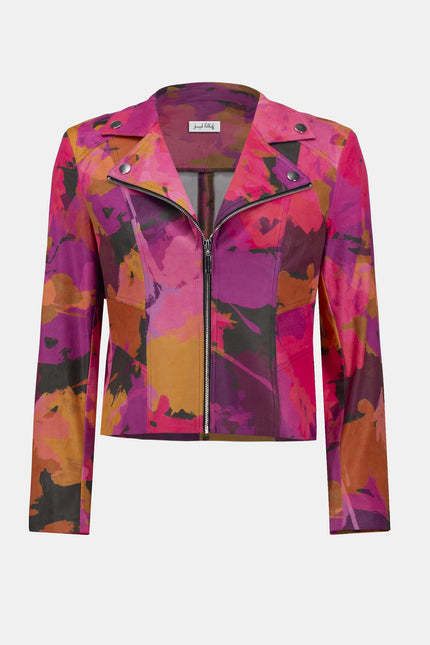 FOILED FAUX SUEDE ABSTRACT PRINT FITTED JACKET