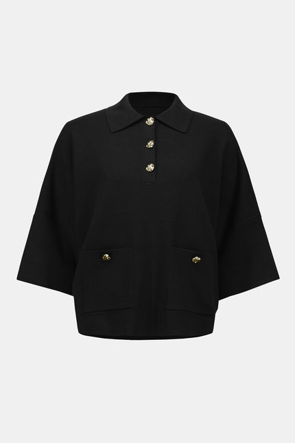 SWEATER KNIT BOXY PULLOVER WITH POLO COLLAR
