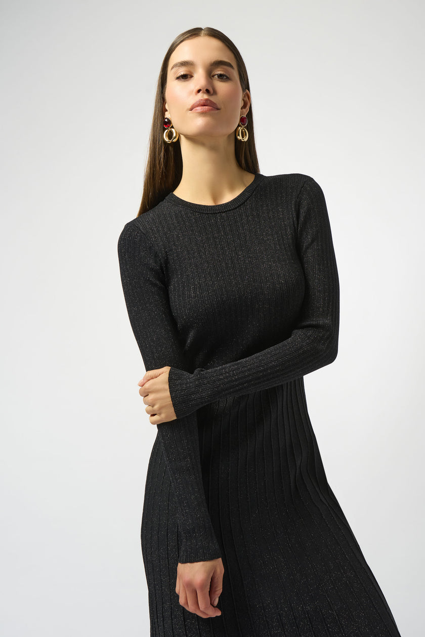 KNIT FIT AND FLARE CREW NECK DRESS