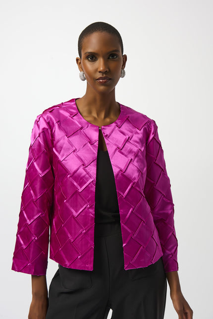 TEXTURED SATIN COLLARLESS JACKET