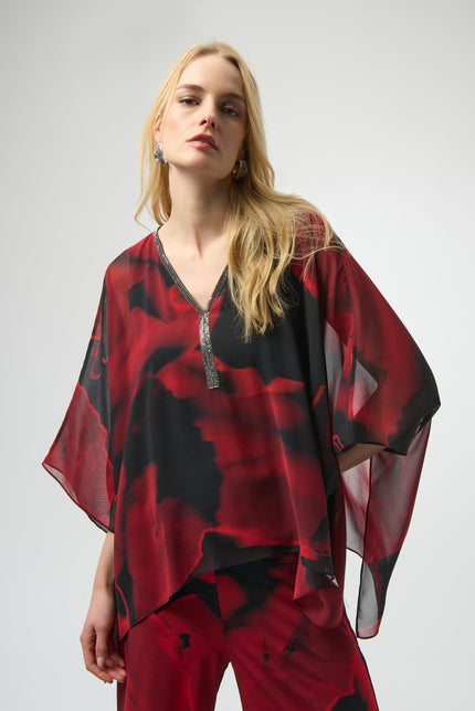 RECYCLED CHIFFON ABSTRACT PRINT PONCHO TOP