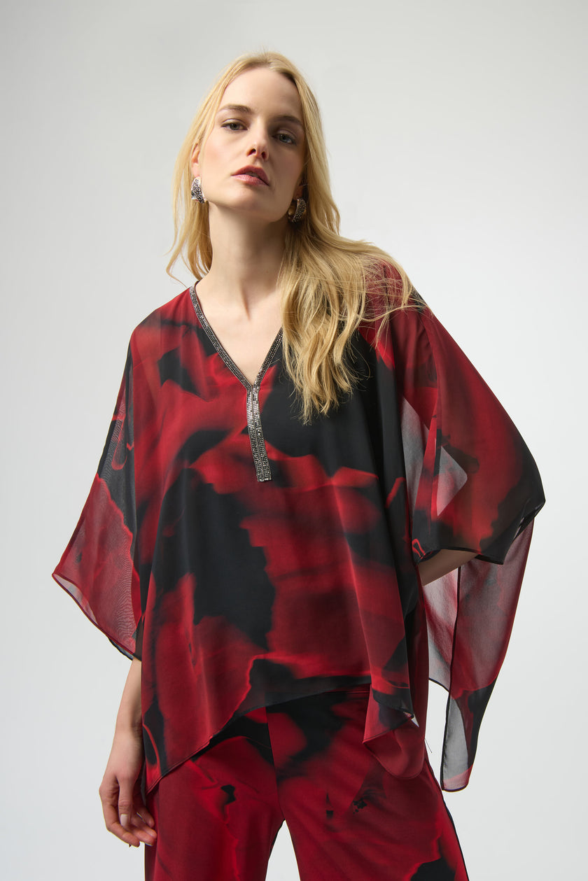 RECYCLED CHIFFON ABSTRACT PRINT PONCHO TOP