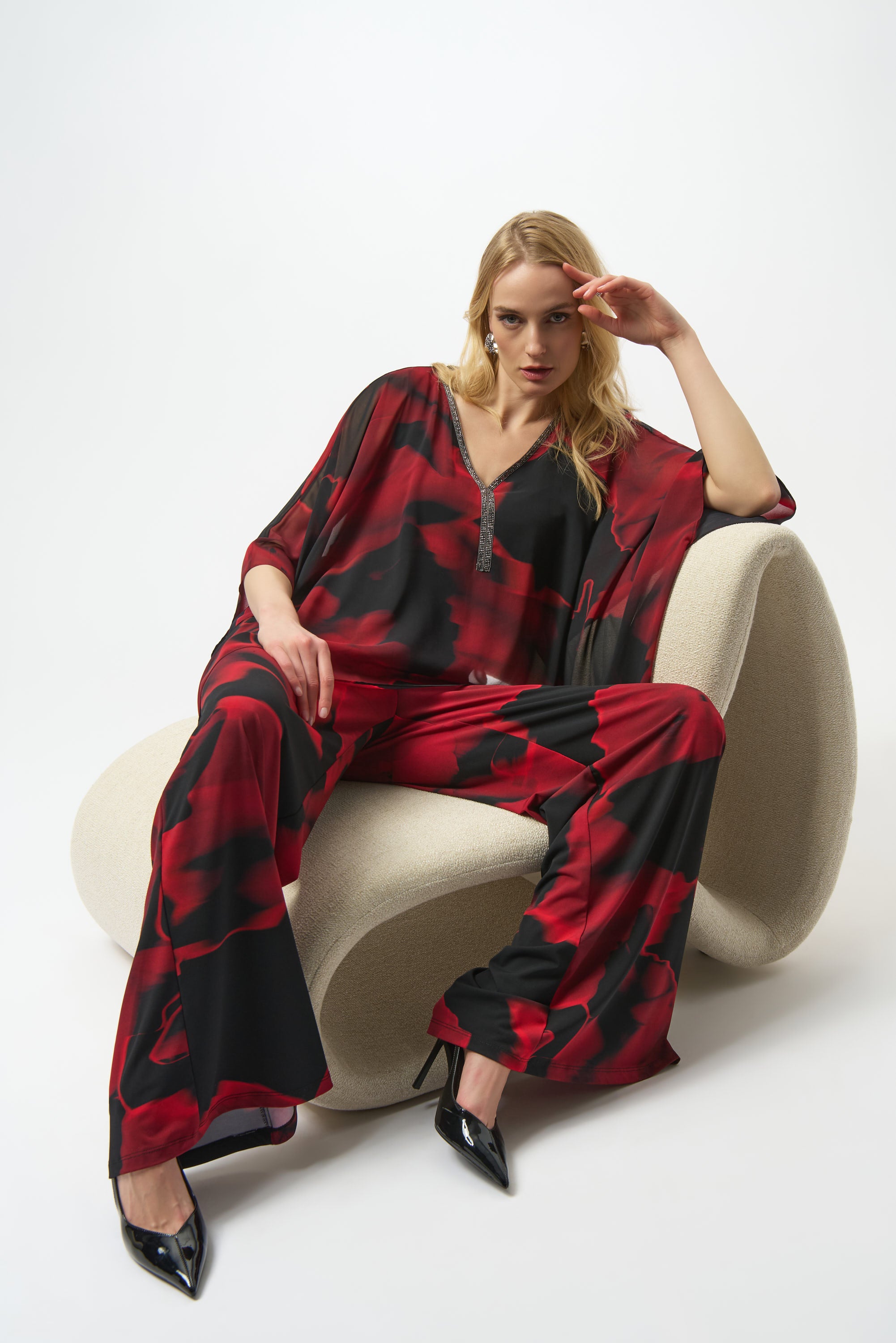 RECYCLED CHIFFON ABSTRACT PRINT PONCHO TOP