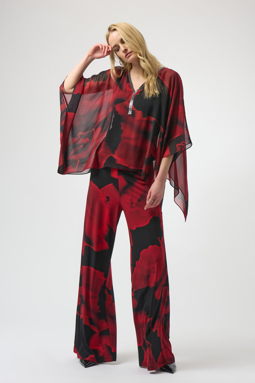 RECYCLED CHIFFON ABSTRACT PRINT PONCHO TOP