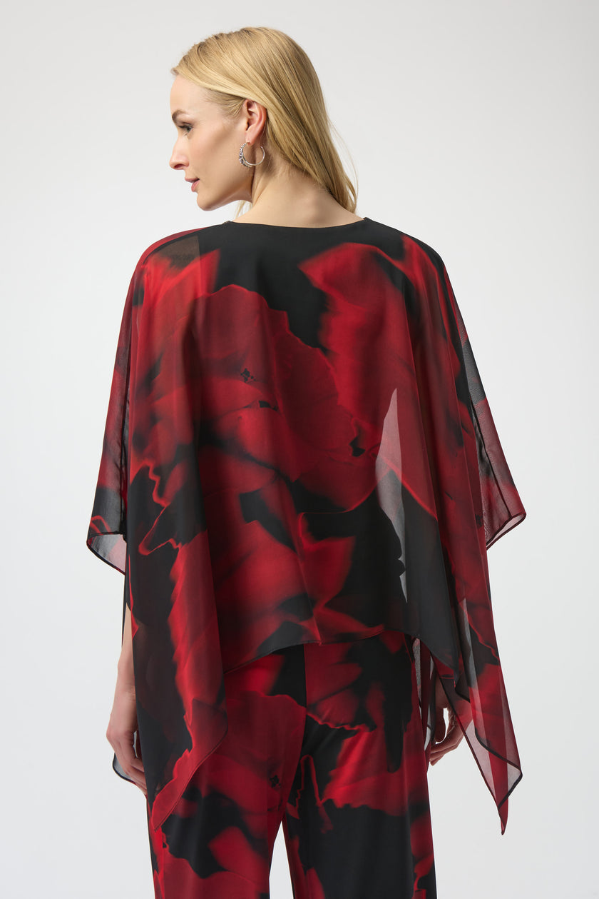 RECYCLED CHIFFON ABSTRACT PRINT PONCHO TOP