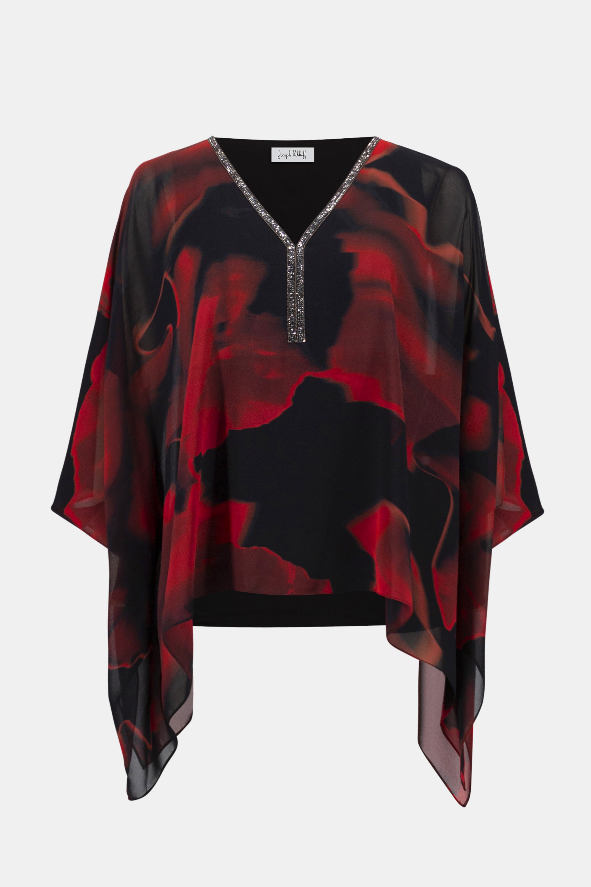 RECYCLED CHIFFON ABSTRACT PRINT PONCHO TOP
