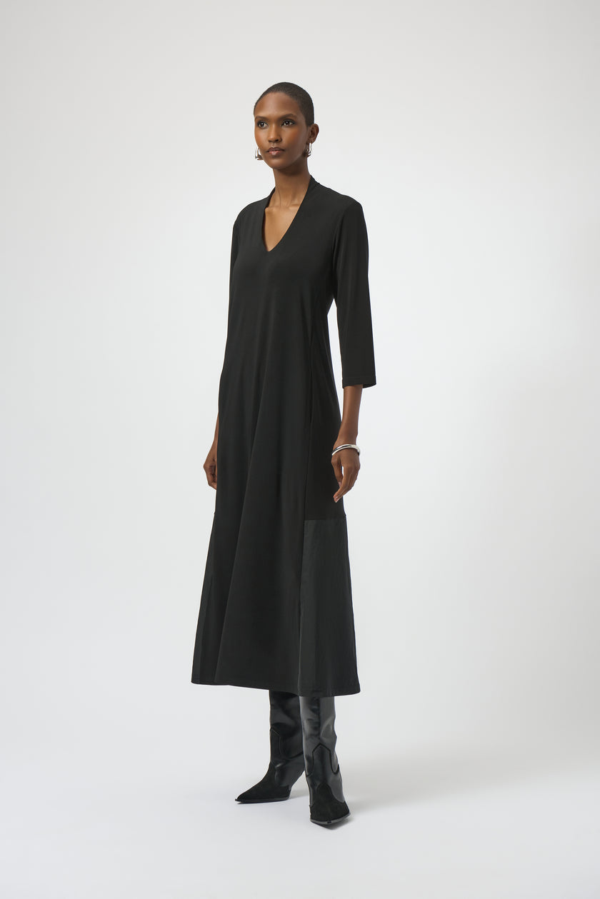 SILKY KNIT AND MEMORY TRAPEZE DRESS