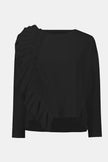 BLACK SCUBA JERSEY LONG SLEEVE RUFFLED TOP