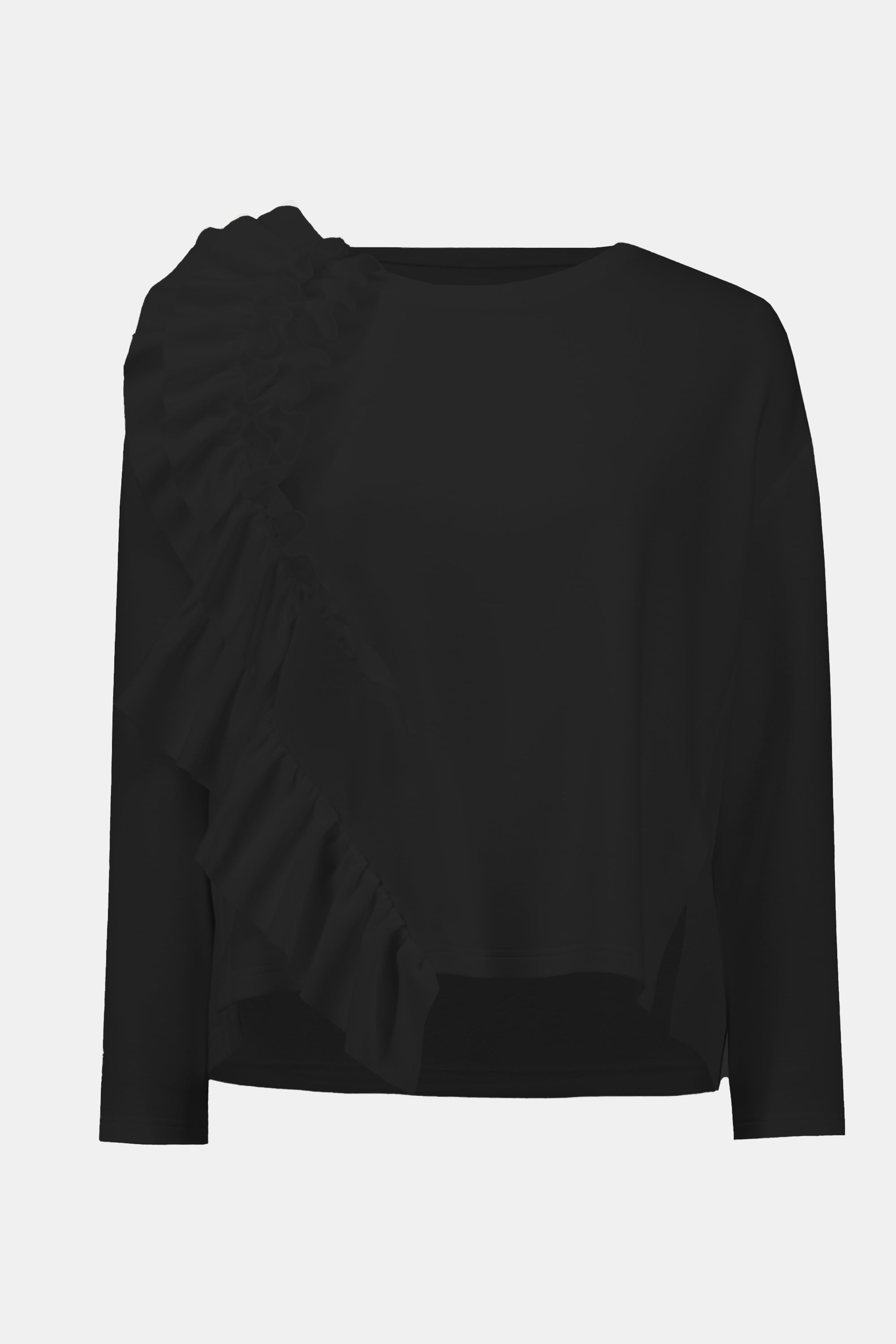 BLACK SCUBA JERSEY LONG SLEEVE RUFFLED TOP