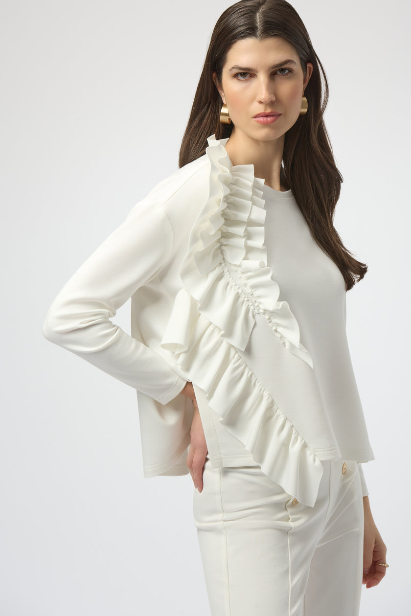 SCUBA JERSEY LONG SLEEVE RUFFLED TOP
