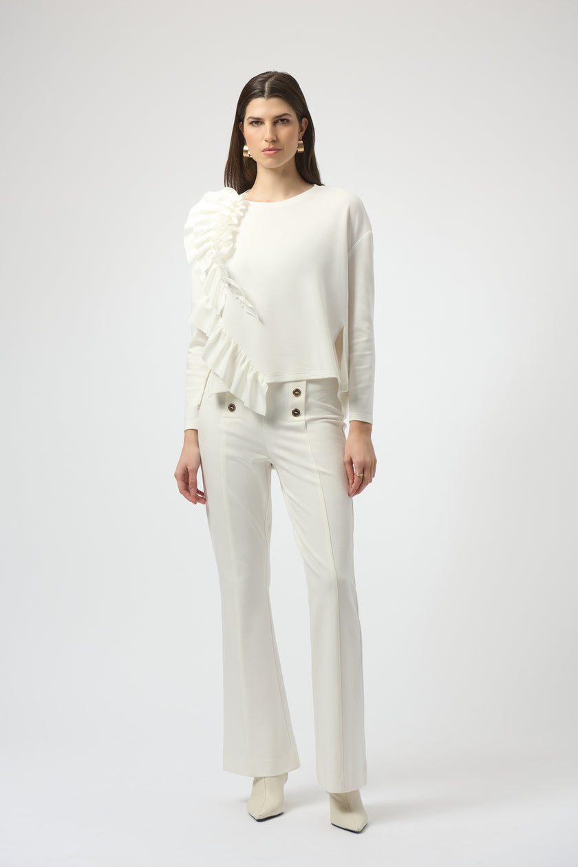 SCUBA JERSEY LONG SLEEVE RUFFLED TOP