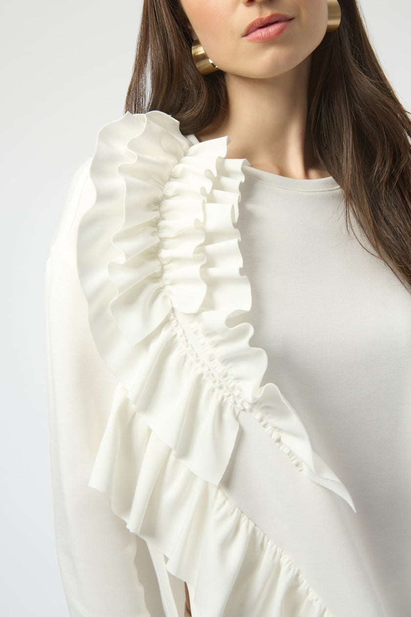 SCUBA JERSEY LONG SLEEVE RUFFLED TOP