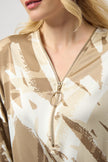 RECYCLED SATIN ABSTRACT PRINT TUNIC WITH ZIPPER DETAIL