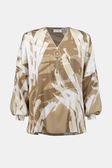 RECYCLED SATIN ABSTRACT PRINT TUNIC WITH ZIPPER DETAIL
